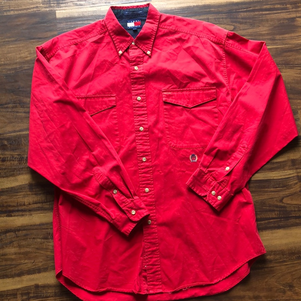 Vintage Tommy Hilfiger Cotton Red Button Down-Large